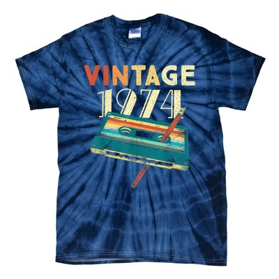 Vintage 1974 Music Cassette 49th Birthday Present Gifts 49 Years Old Tie-Dye T-Shirt