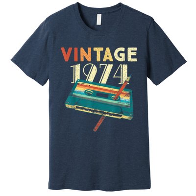 Vintage 1974 Music Cassette 49th Birthday Present Gifts 49 Years Old Premium T-Shirt