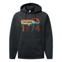 Vintage 1974 Made In 1974 48th Birthday Gift 48 Year Old Performance Fleece Hoodie