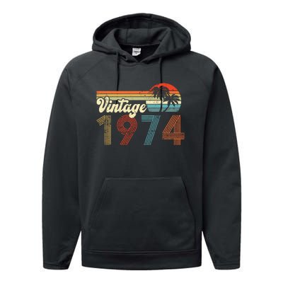 Vintage 1974 Made In 1974 48th Birthday Gift 48 Year Old Performance Fleece Hoodie