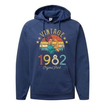 Vintage 1982 Made In 1982 41th Birthday 41 Years Old Gift Performance Fleece Hoodie