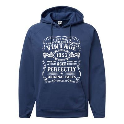 Vintage 1953 Man Myth Legend 70th Birthday 70 Year Old Gifts Performance Fleece Hoodie