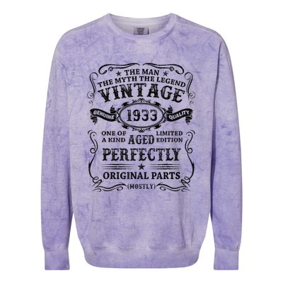 Vintage 1933 Man Myth Legend 90 Year Old 90th Birthday Gifts Colorblast Crewneck Sweatshirt