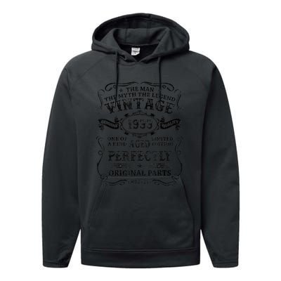 Vintage 1933 Man Myth Legend 90 Year Old 90th Birthday Gifts Performance Fleece Hoodie