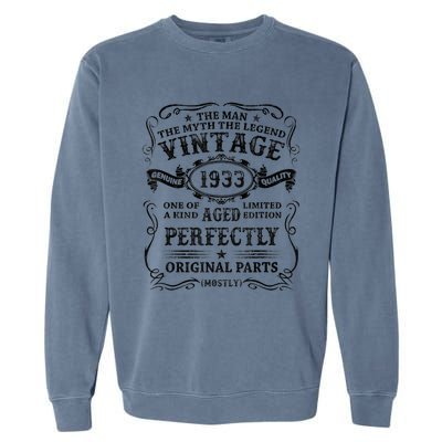 Vintage 1933 Man Myth Legend 90 Year Old 90th Birthday Gifts Garment-Dyed Sweatshirt