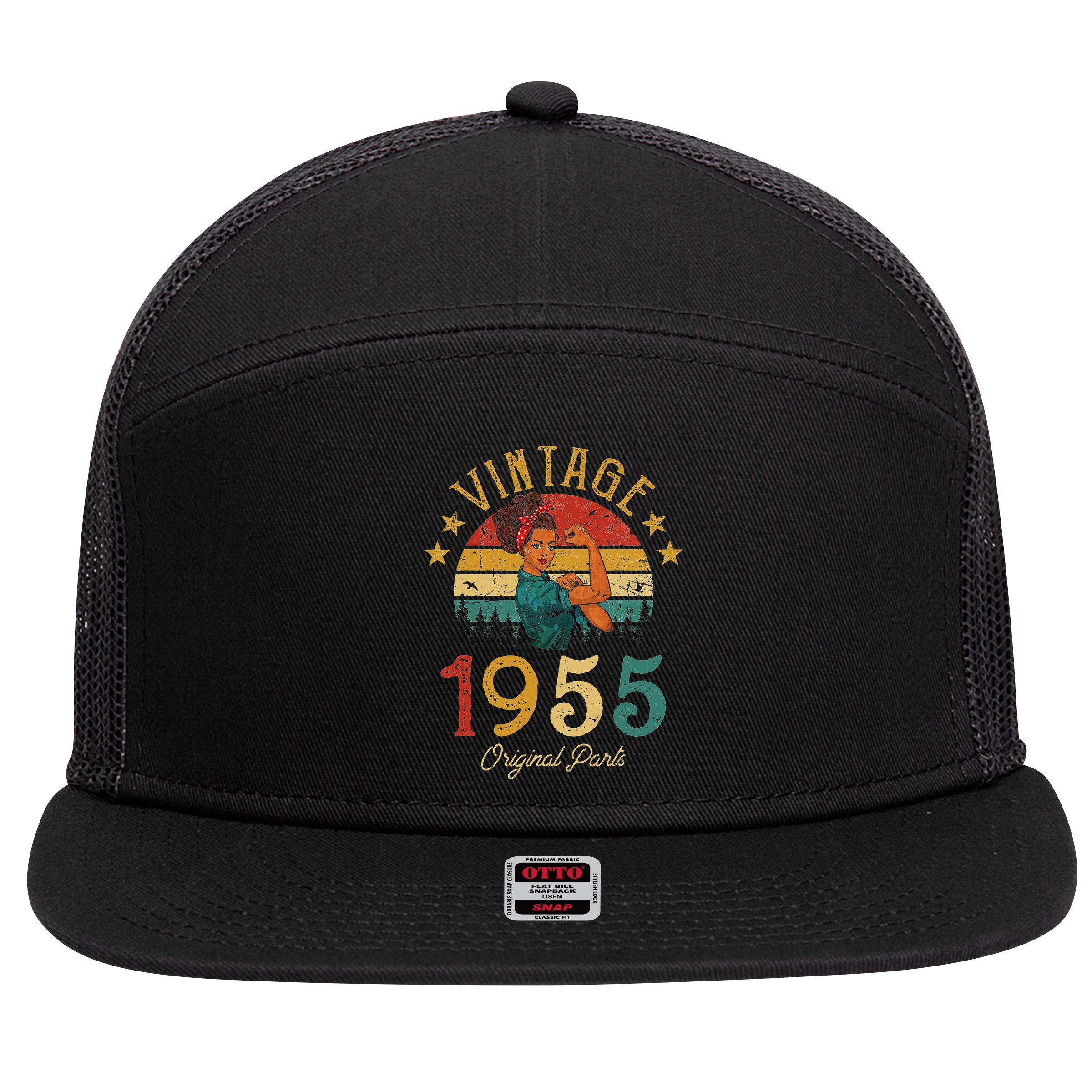 Vintage 1955 Made In 1955 67th Birthday Women 67 Years Old 7 Panel Mesh Trucker Snapback Hat