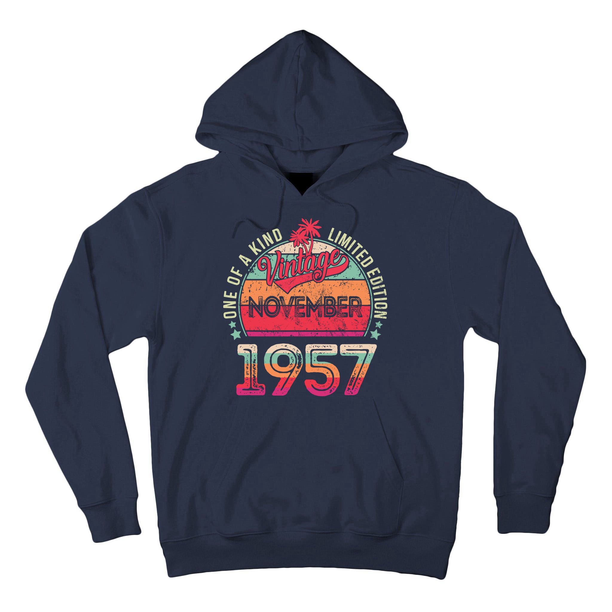 Vintage 1957 November Birthday 65 Years Old Tall Hoodie