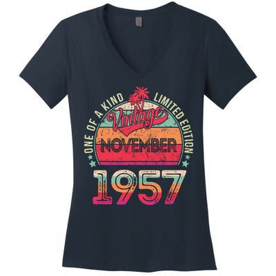 Vintage 1957 November Birthday 65 Years Old Women's V-Neck T-Shirt