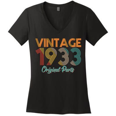 Vintage 1933 Original Parts 90th Birthday Women's V-Neck T-Shirt