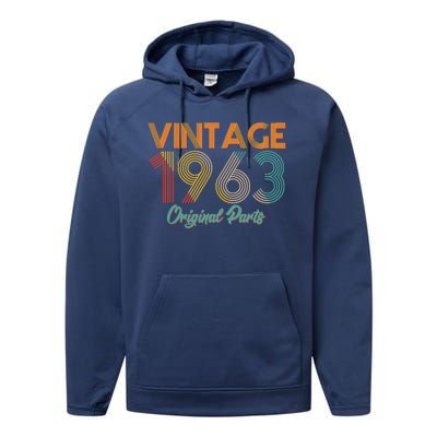 Vintage 1963 Original Parts 60th Birthday Performance Fleece Hoodie