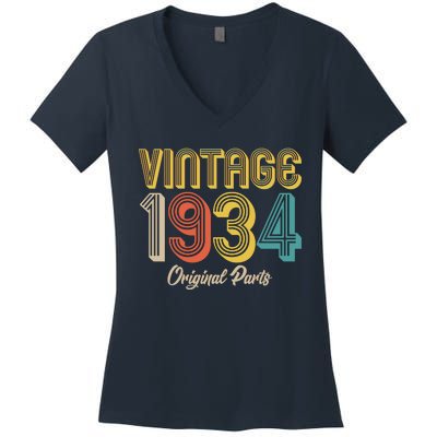 Vintage 1934 Original Parts 90th Birthday Women's V-Neck T-Shirt