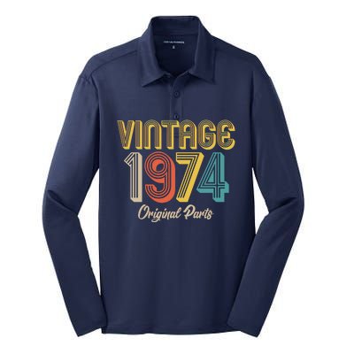 Vintage 1974 Original Parts 50th Birthday Silk Touch Performance Long Sleeve Polo