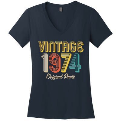 Vintage 1974 Original Parts 50th Birthday Women's V-Neck T-Shirt