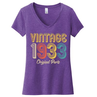 Vintage 1933 Original Parts 90th Birthday Women's V-Neck T-Shirt