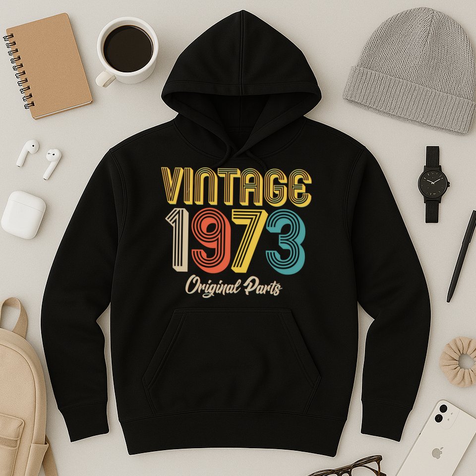 Vintage 1973 Original Parts 50th Birthday Hoodie