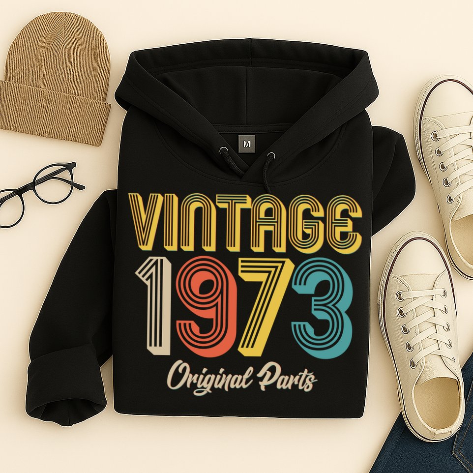 Vintage 1973 Original Parts 50th Birthday Hoodie
