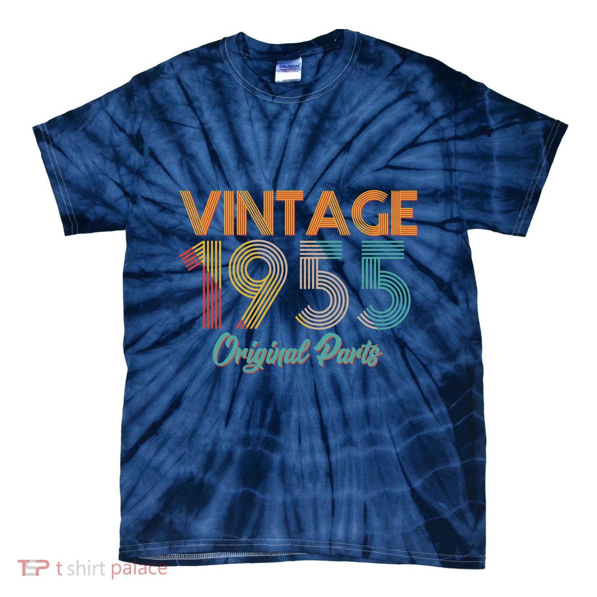 Vintage 1955 Original Parts 70th Birthday Tie-Dye T-Shirt