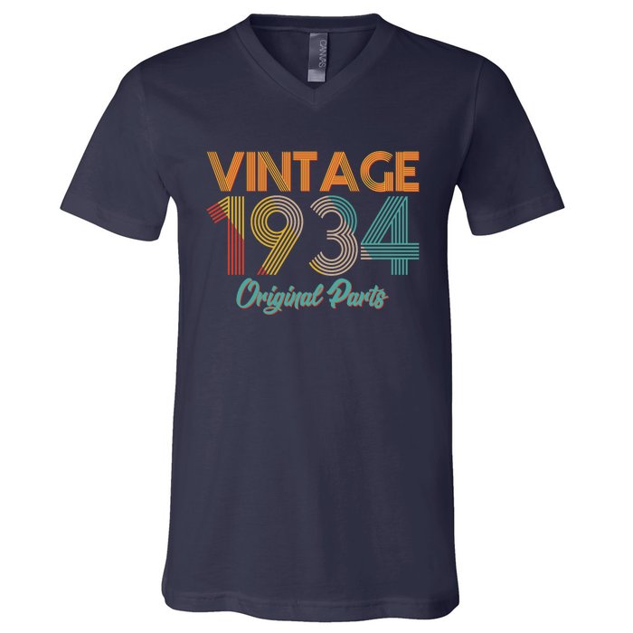 Vintage 1934 Original Parts 90th Birthday V-Neck T-Shirt