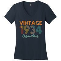 Vintage 1934 Original Parts 90th Birthday Women's V-Neck T-Shirt