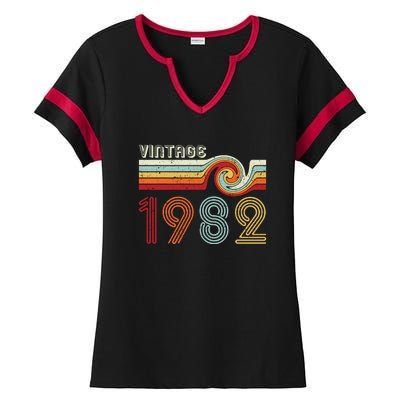 Vintage 1982 Retro Birthday Gift Ladies Halftime Notch Neck Tee