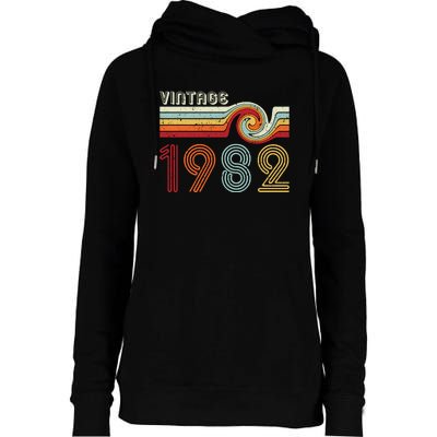 Vintage 1982 Retro Birthday Gift Womens Funnel Neck Pullover Hood