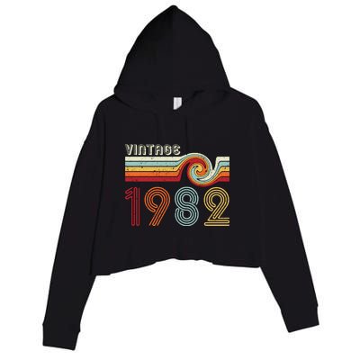 Vintage 1982 Retro Birthday Gift Crop Fleece Hoodie