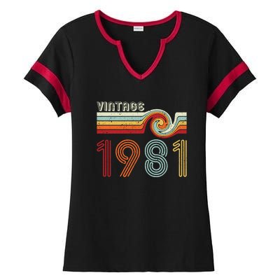 Vintage 1981 Retro Birthday Gift Ladies Halftime Notch Neck Tee