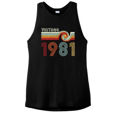 Vintage 1981 Retro Birthday Gift Ladies PosiCharge Tri-Blend Wicking Tank