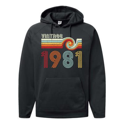 Vintage 1981 Retro Birthday Gift Performance Fleece Hoodie