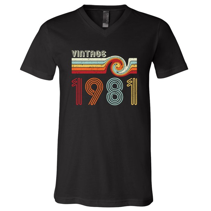 Vintage 1981 Retro Birthday Gift V-Neck T-Shirt