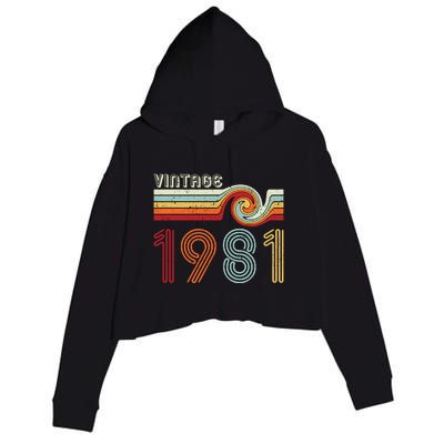 Vintage 1981 Retro Birthday Gift Crop Fleece Hoodie