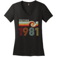 Vintage 1981 Retro Birthday Gift Women's V-Neck T-Shirt