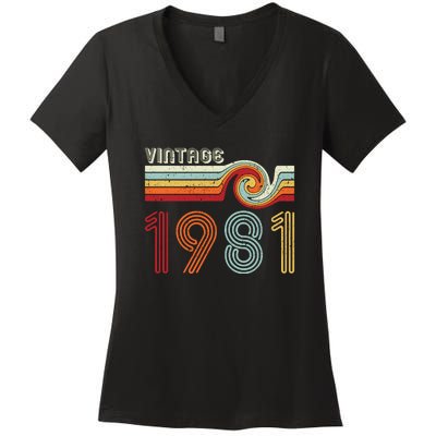 Vintage 1981 Retro Birthday Gift Women's V-Neck T-Shirt