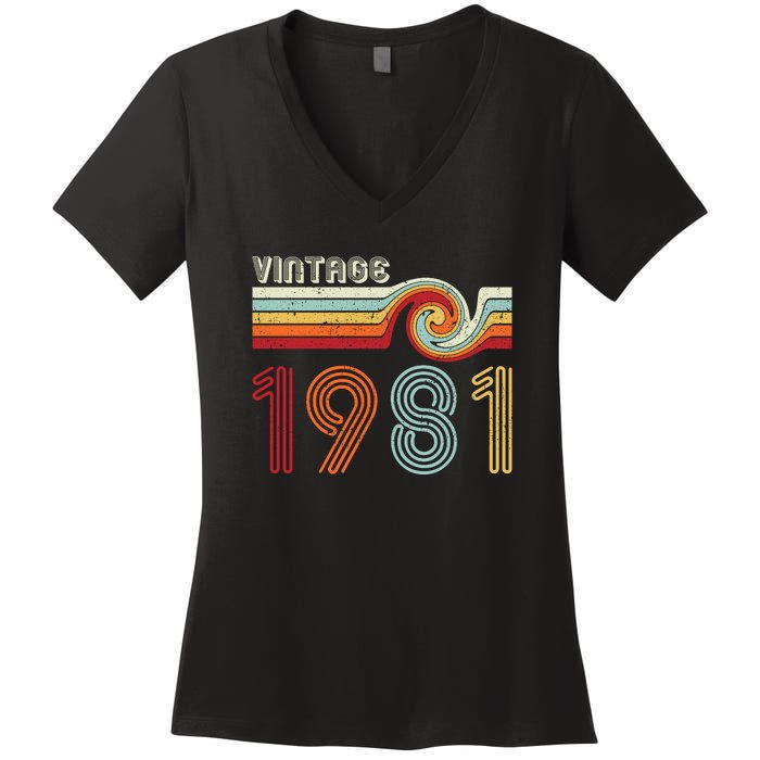 Vintage 1981 Retro Birthday Gift Women's V-Neck T-Shirt