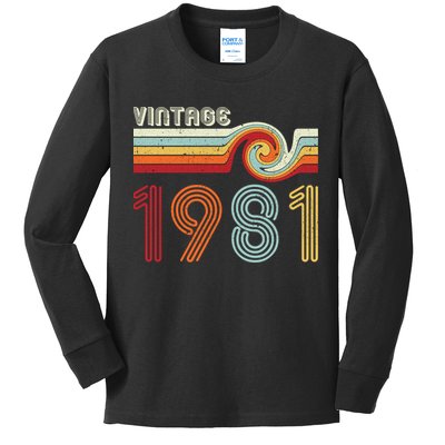Vintage 1981 Retro Birthday Gift Kids Long Sleeve Shirt