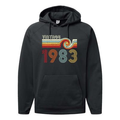 Vintage 1983 Retro Birthday Gift Performance Fleece Hoodie