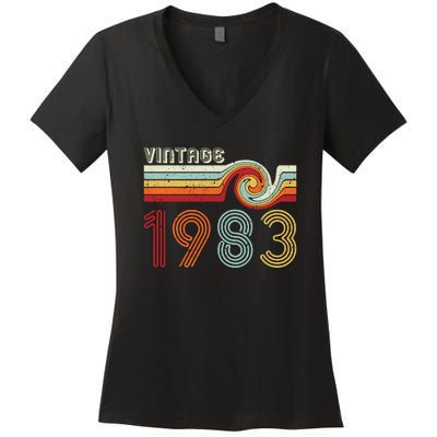 Vintage 1983 Retro Birthday Gift Women's V-Neck T-Shirt