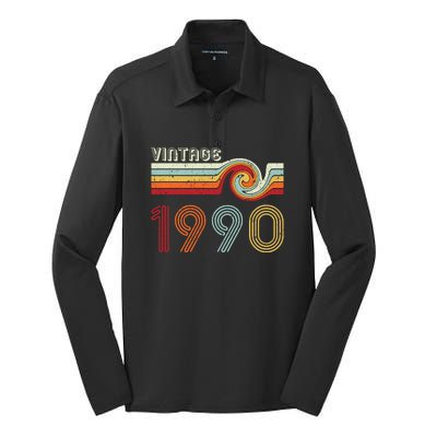 Vintage 1990 Retro Birthday Gift Silk Touch Performance Long Sleeve Polo