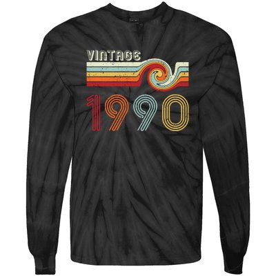 Vintage 1990 Retro Birthday Gift Tie-Dye Long Sleeve Shirt