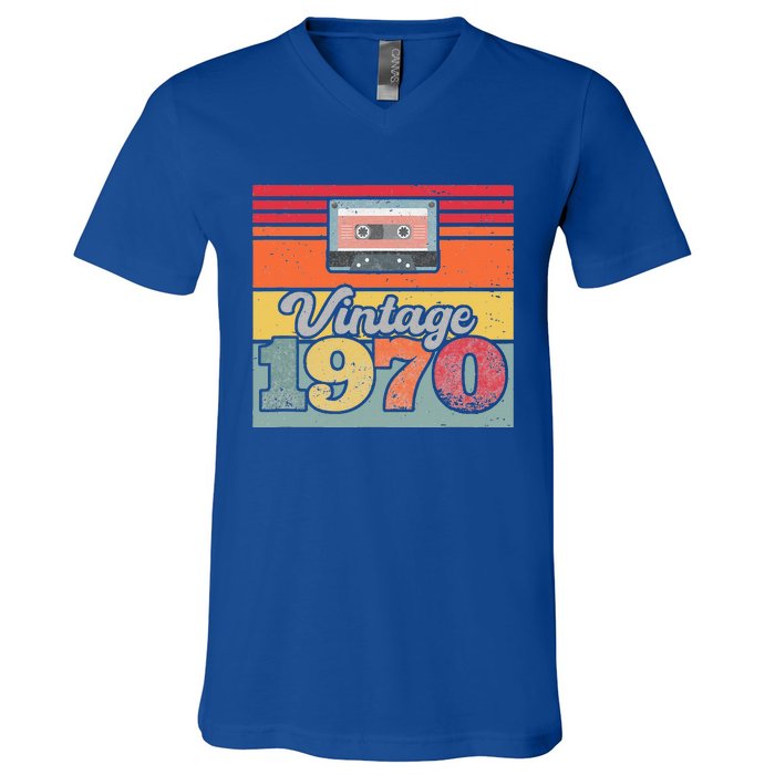 Vintage 1970 Retro Sunset Cassette V-Neck T-Shirt