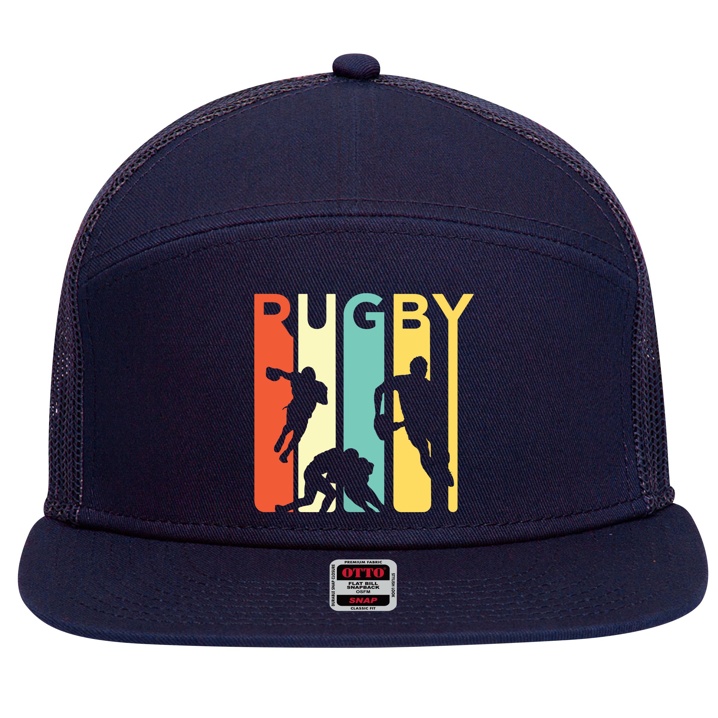 Vintage 1970s Style Rugby Rugby Sports Gift 7 Panel Mesh Trucker Snapback Hat