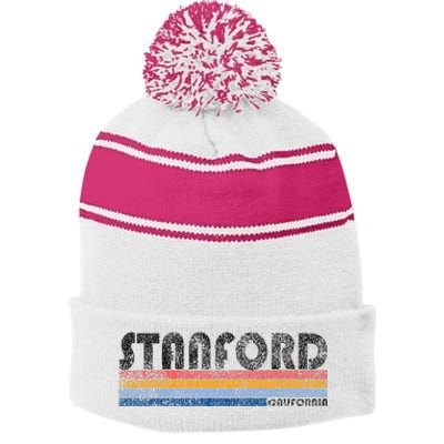 Vintage 1980s Style S.T.A.N.F.O.R.D California Stripe Pom Pom Beanie