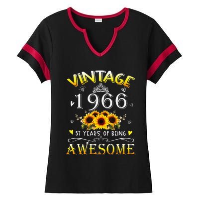 Vintage 1966 Sunflower 57 Years Old 57th Birthday Ladies Halftime Notch Neck Tee