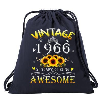 Vintage 1966 Sunflower 57 Years Old 57th Birthday Drawstring Bag