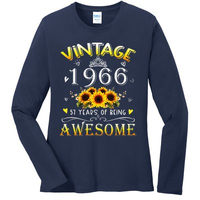 Vintage 1966 Sunflower 57 Years Old 57th Birthday Ladies Long Sleeve Shirt