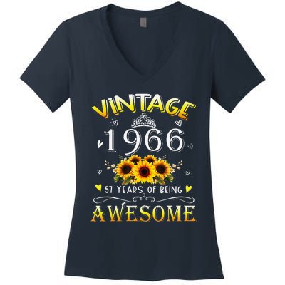 Vintage 1966 Sunflower 57 Years Old 57th Birthday Women's V-Neck T-Shirt