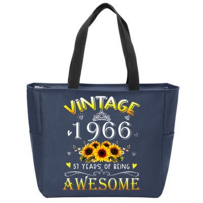 Vintage 1966 Sunflower 57 Years Old 57th Birthday Zip Tote Bag