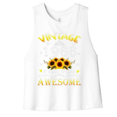 Vintage 1966 Sunflower 57 Years Old 57th Birthday Women's Racerback Cropped Tank