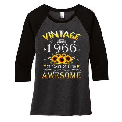 Vintage 1966 Sunflower 57 Years Old 57th Birthday Women's Tri-Blend 3/4-Sleeve Raglan Shirt