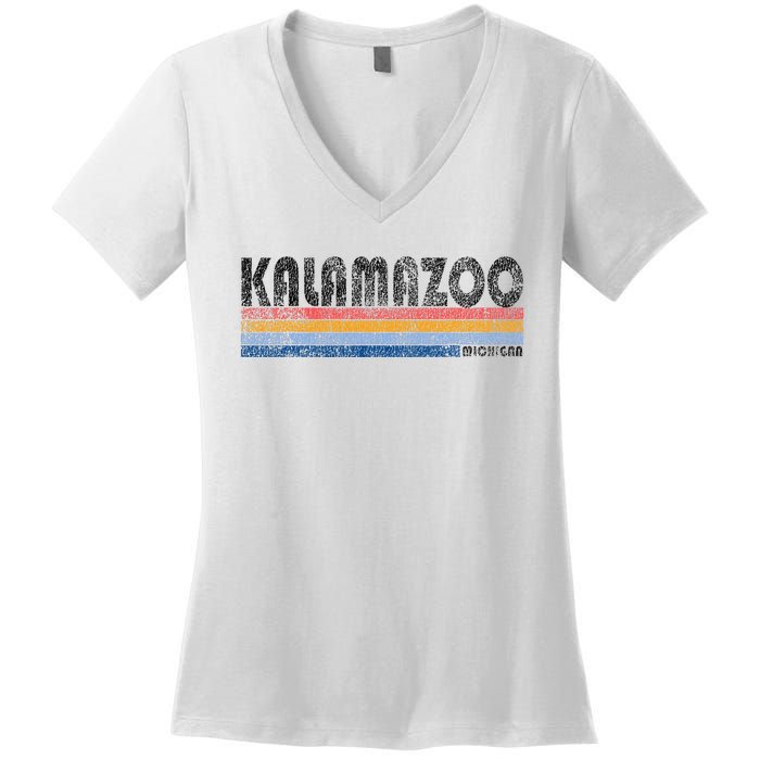 Vintage 1980s Style Kalamazoo Michigan Women's V-Neck T-Shirt